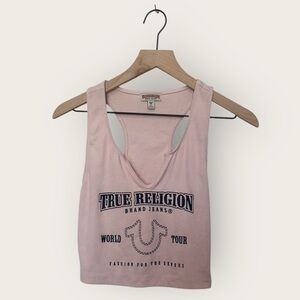 True Religion Women’s Small Light Pink Crop Top V Neck Tank Top